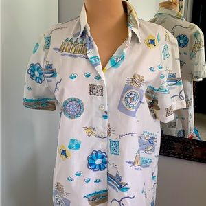 NAUTICAL THEME COTTON BLEND BLOUSE.ROOMY SMALL MADE IN USA